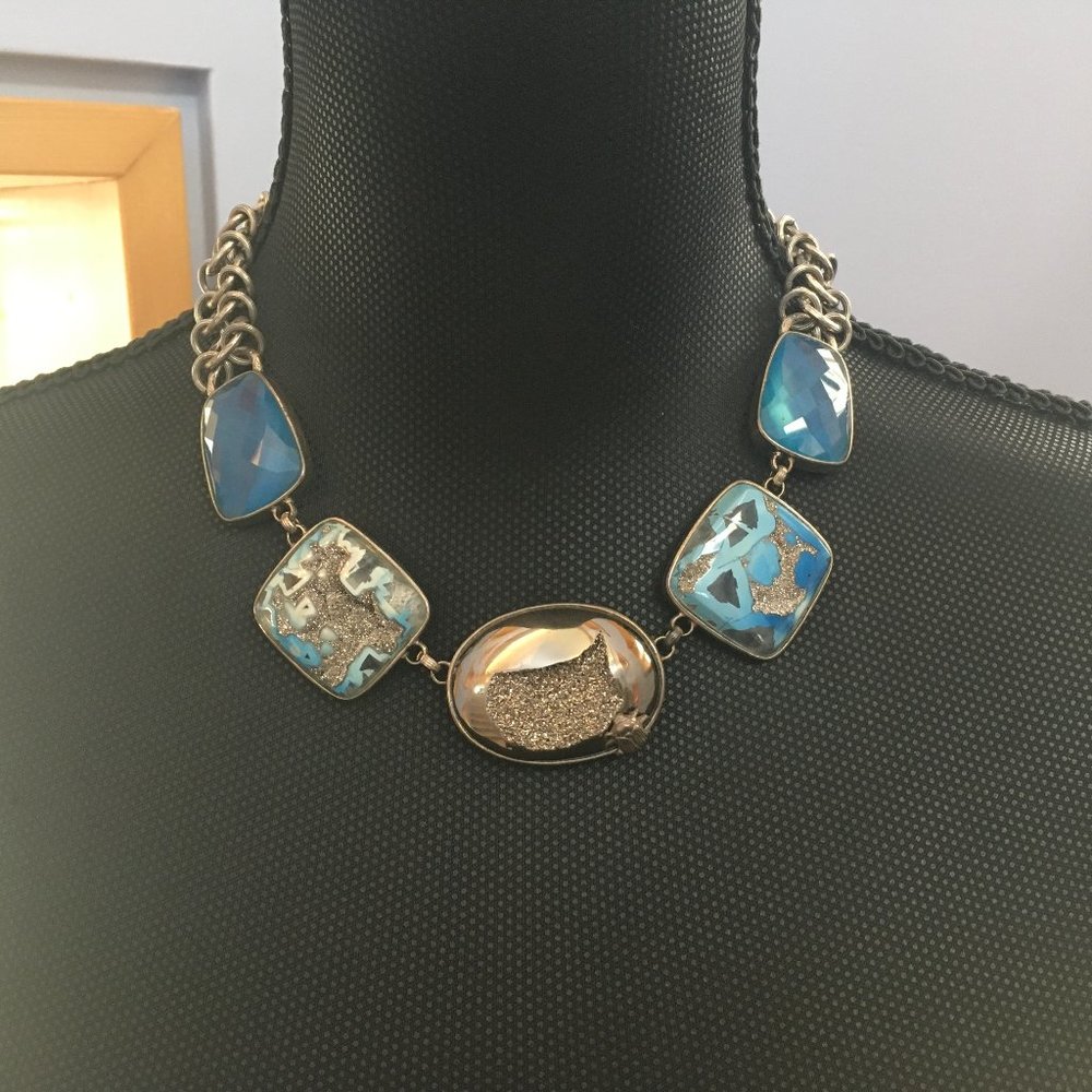 One of a Kind Stephen Dweck Druzy and Blue Quartz Necklace